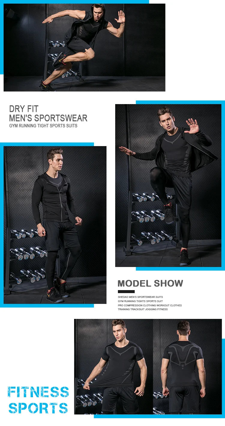 Rashguard Men Compression Sportswear Set Gym Running Sport Clothes Jogging Tights Tracksuit Fitness T-Shirt Windbreaker Leggings