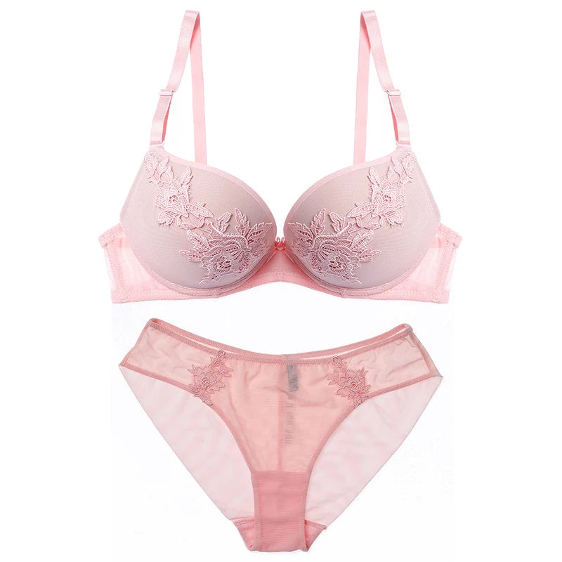 Lilymoda Sexy Luxury Floral Embroidery Women Bra Briefs Set Bra Panty Underwear Set Female Lingerie Brassiere Seamless Panties