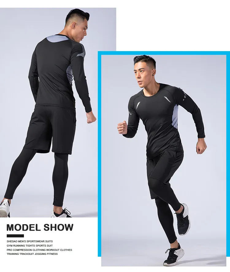 Rashguard Men Compression Sportswear Set Gym Running Sport Clothes Jogging Tights Tracksuit Fitness T-Shirt Windbreaker Leggings