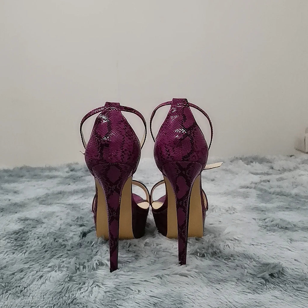 Women Sandals Sexy Serpentine Open Toes Buckle Strap Sandal 14cm Supper High Heels Nighclub Platform Party Dress Wedding Shoes