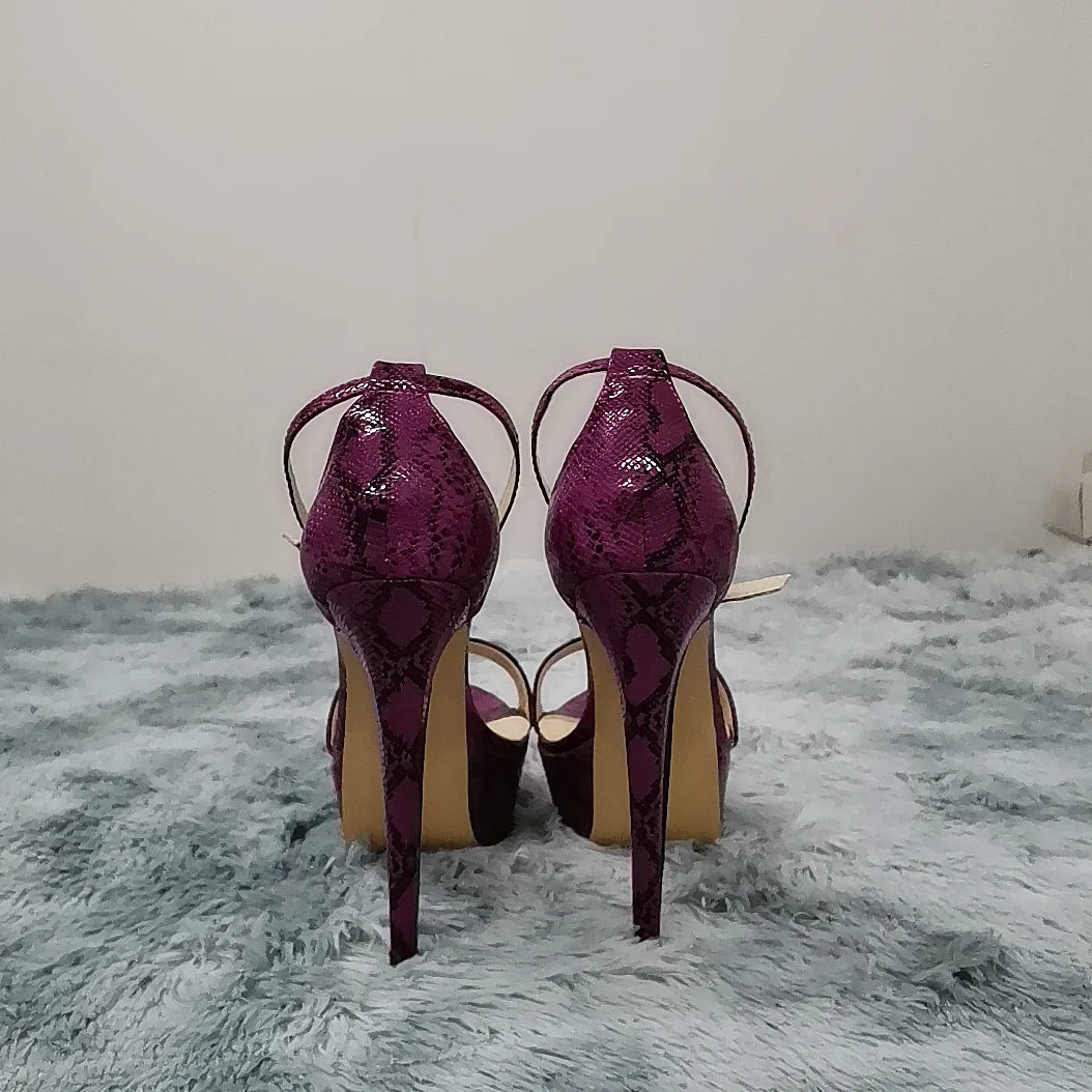 Women Sandals Sexy Serpentine Open Toes Buckle Strap Sandal 14cm Supper High Heels Nighclub Platform Party Dress Wedding Shoes