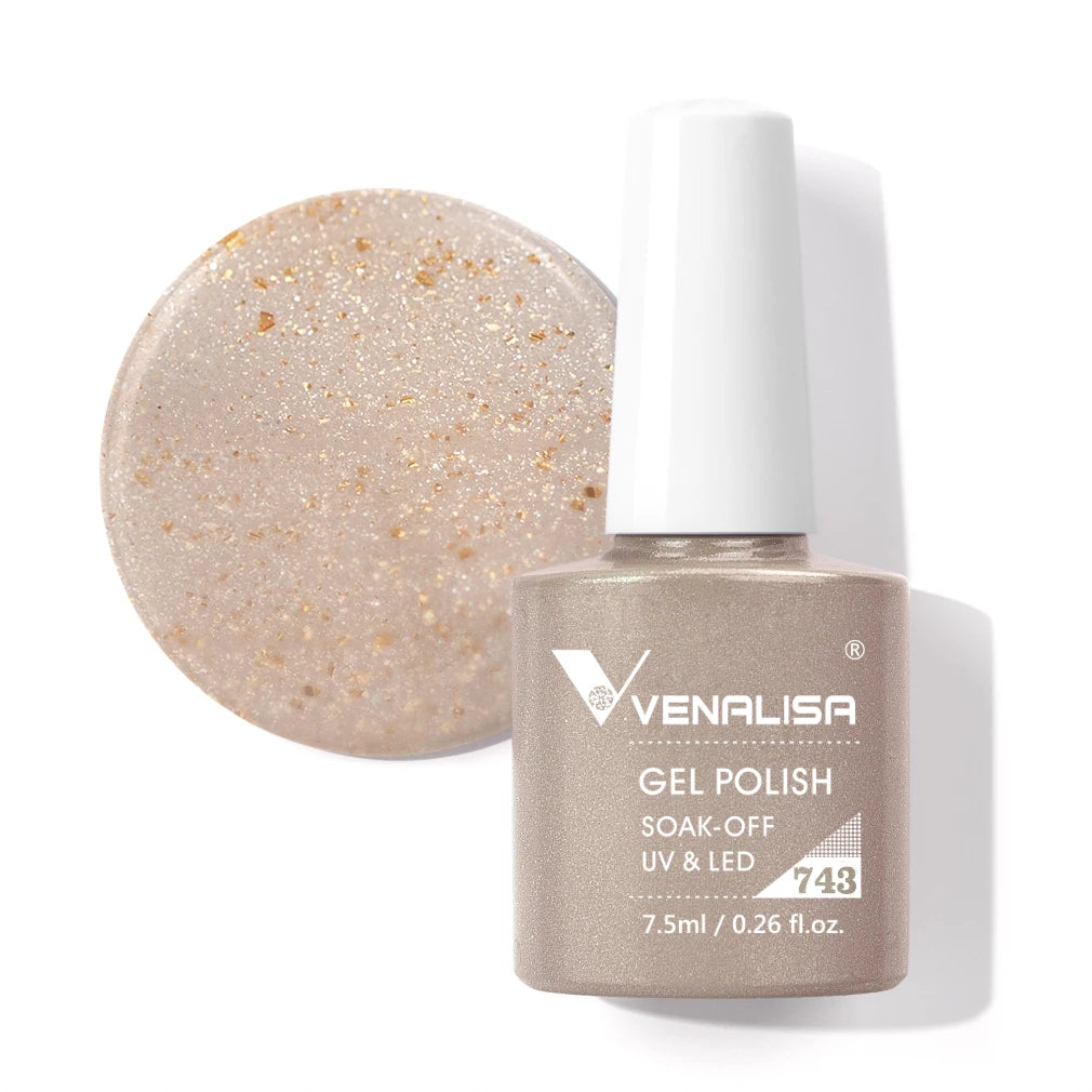 Venalisa Gel Nail Polish 7.5ml White Cap Glass Nail Gel Polish NoWipe Top Soak Off UV LED Nail Lacquer Glitter Color Gel