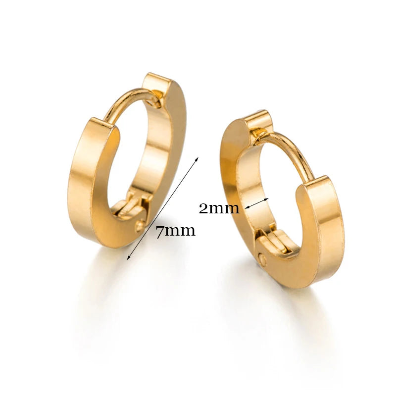 Minimalist Fat Thick Huggie Stainless Steel High Polish Gold Color Hoop Earrings Women Men Small Round Circle Piercing Ear Rings