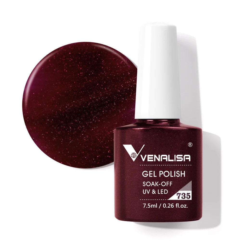 Venalisa Gel Nail Polish 7.5ml White Cap Glass Nail Gel Polish NoWipe Top Soak Off UV LED Nail Lacquer Glitter Color Gel