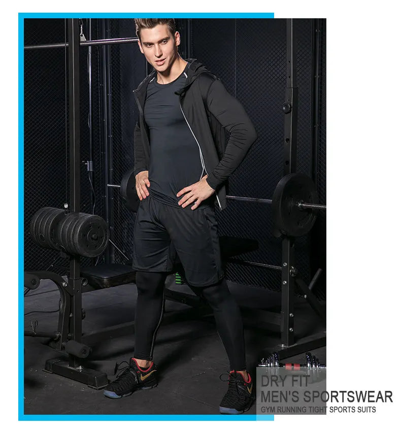 Rashguard Men Compression Sportswear Set Gym Running Sport Clothes Jogging Tights Tracksuit Fitness T-Shirt Windbreaker Leggings