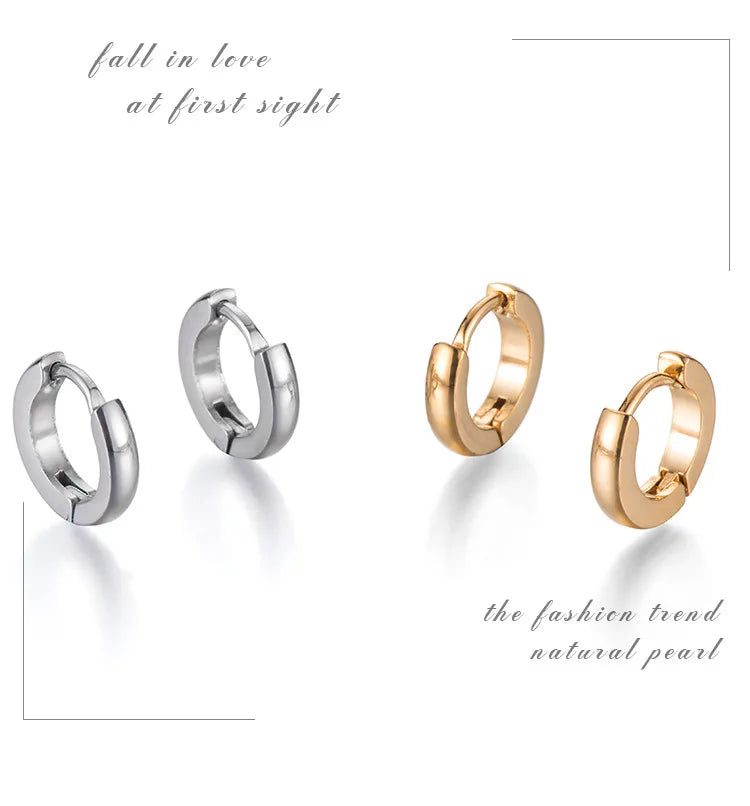 Minimalist Fat Thick Huggie Stainless Steel High Polish Gold Color Hoop Earrings Women Men Small Round Circle Piercing Ear Rings