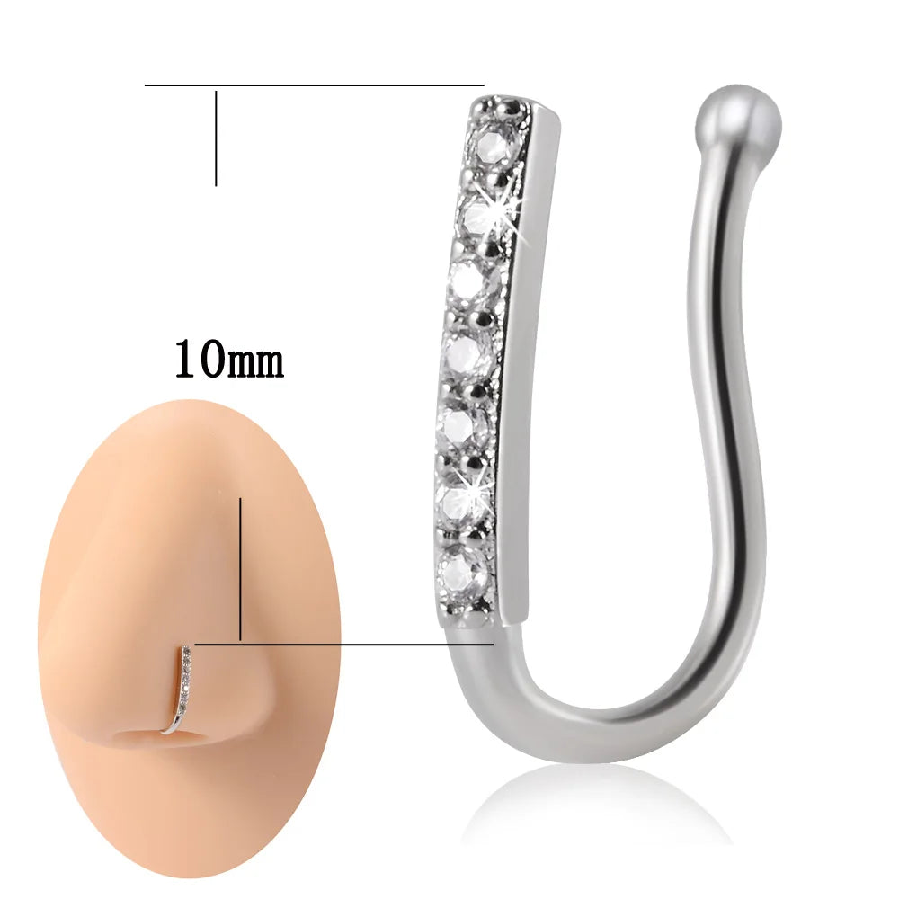 1PC 316L Surgical Steel Nose Ring Hoop C Shape Septum Rings Non Piercing Ear Clip Earring for Women Fake Piercing Jewelry