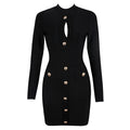 Women's Button Long Sleeve Hollow Out Bandage Dress Mini Black White Bodycon  Spring Elegant Sexy Club Evening Party Dresses