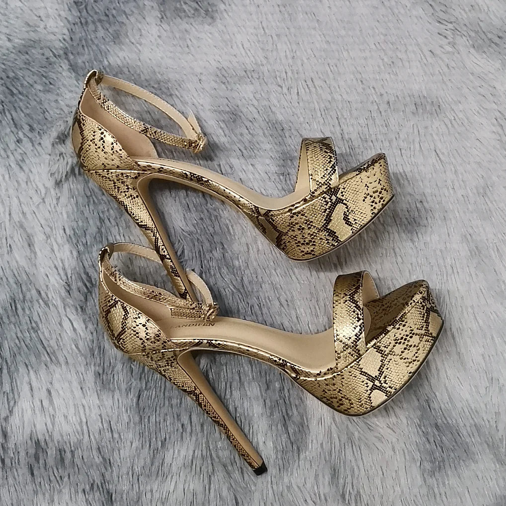 Women Sandals Sexy Serpentine Open Toes Buckle Strap Sandal 14cm Supper High Heels Nighclub Platform Party Dress Wedding Shoes