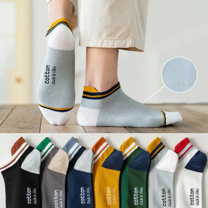 2 Pairs Mens Cotton Short Socks New Style Striped Sports Men Sock Soft Breathable Durable Spring Summer Male Ankle Socks for Boy
