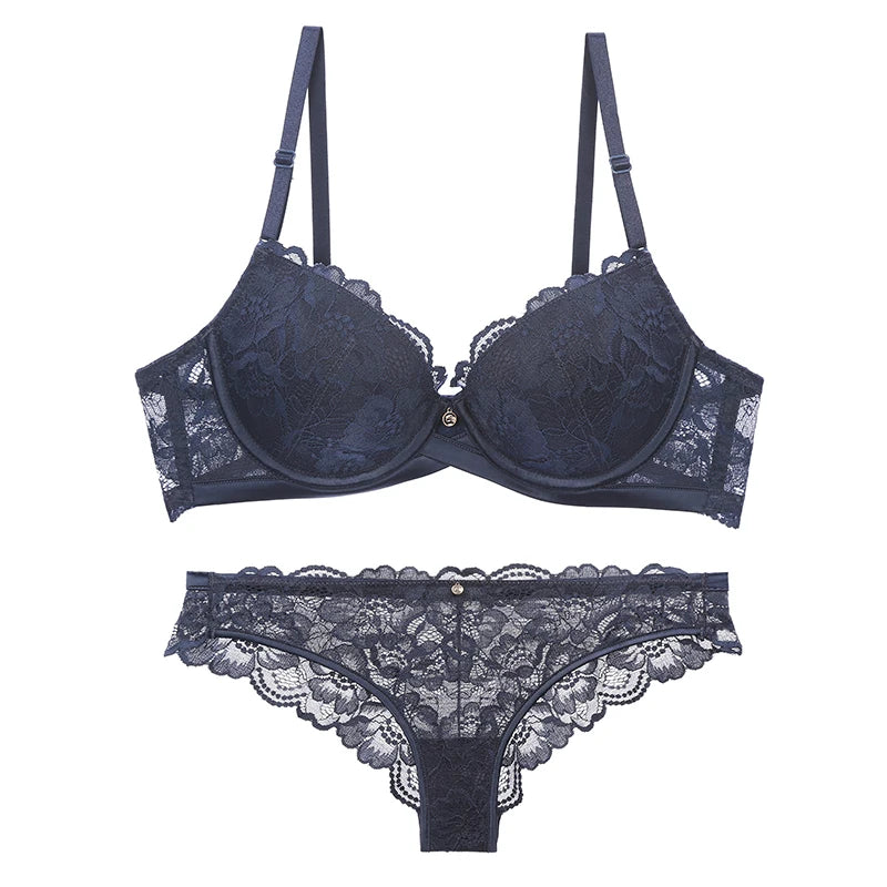 BALALOUM New Arrivals Sexy Push Up Floral Lace Bra Briefs Sets Transparent Panties Comfortable Brassiere Underwear Lingerie