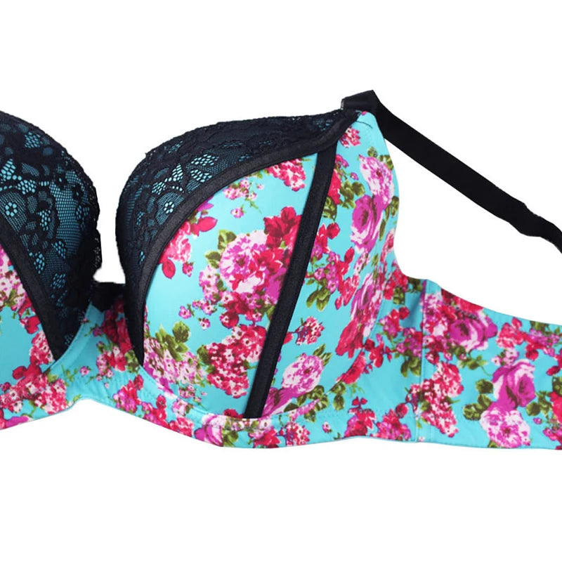 Sexy Women Bra Underwear Lace Printing Push Up Bra Brassiere Underwire 3/4 Cup Female Lingerie Plus Size 32-46 C-D-DD-DDD-E-F-G