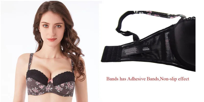 Sexy Women Bra Underwear Lace Printing Push Up Bra Brassiere Underwire 3/4 Cup Female Lingerie Plus Size 32-46 C-D-DD-DDD-E-F-G