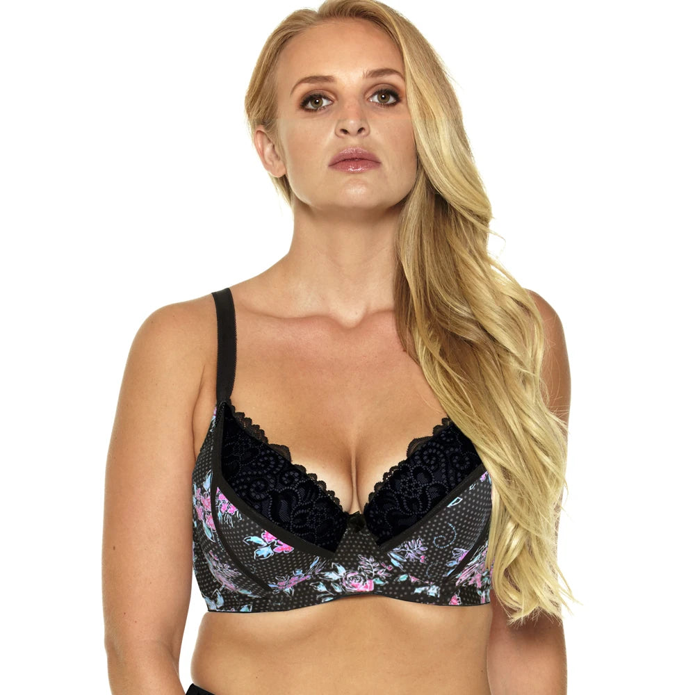 Sexy Women Bra Underwear Lace Printing Push Up Bra Brassiere Underwire 3/4 Cup Female Lingerie Plus Size 32-46 C-D-DD-DDD-E-F-G