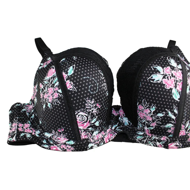 Sexy Women Bra Underwear Lace Printing Push Up Bra Brassiere Underwire 3/4 Cup Female Lingerie Plus Size 32-46 C-D-DD-DDD-E-F-G