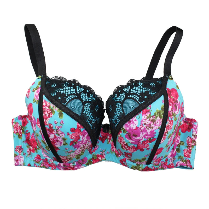 Sexy Women Bra Underwear Lace Printing Push Up Bra Brassiere Underwire 3/4 Cup Female Lingerie Plus Size 32-46 C-D-DD-DDD-E-F-G