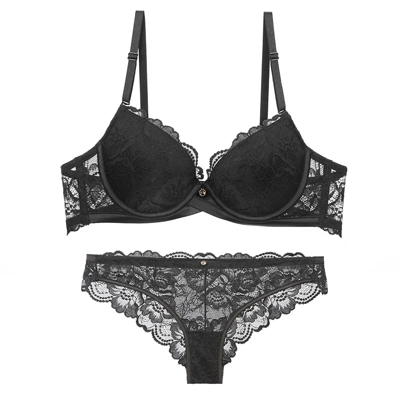 BALALOUM New Arrivals Sexy Push Up Floral Lace Bra Briefs Sets Transparent Panties Comfortable Brassiere Underwear Lingerie