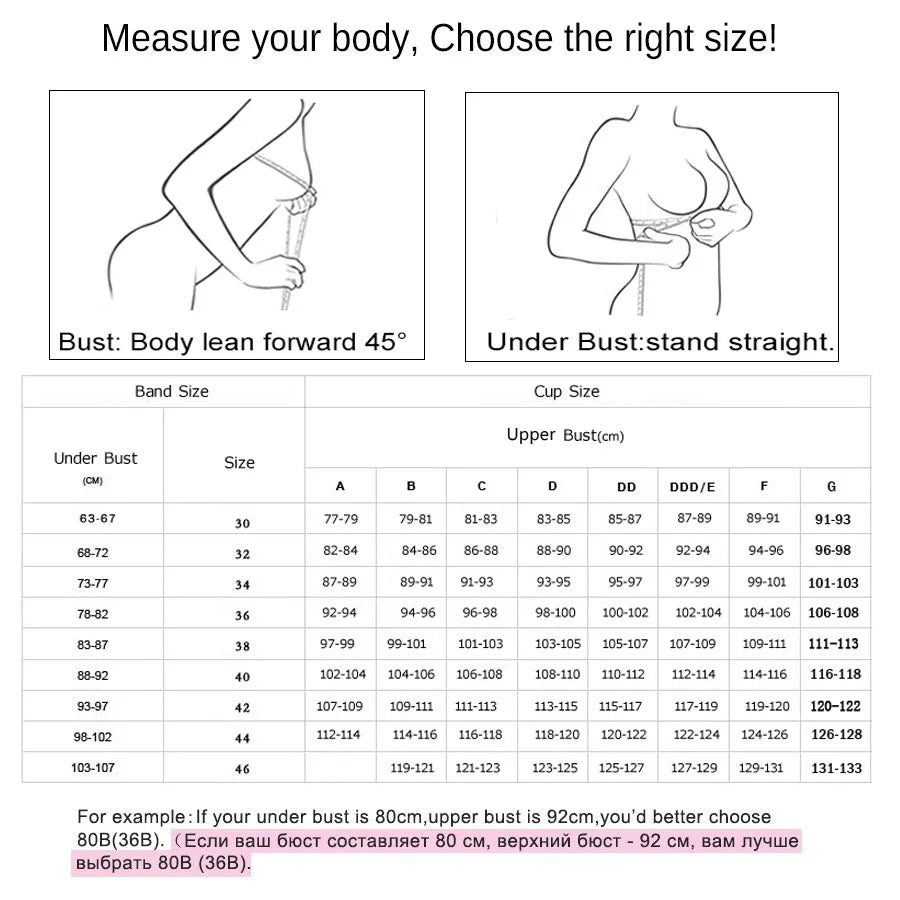 Sexy Women Bra Underwear Lace Printing Push Up Bra Brassiere Underwire 3/4 Cup Female Lingerie Plus Size 32-46 C-D-DD-DDD-E-F-G