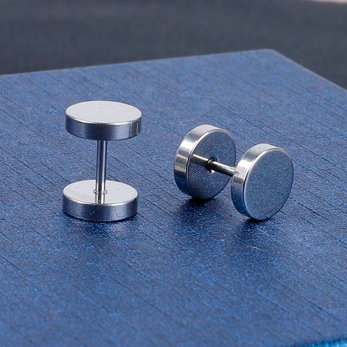 1PC Fashion Black Silver Color Stainless Steel Earrings Women Men's Barbell Dumbbell Punk Gothic Stud Earring For men
