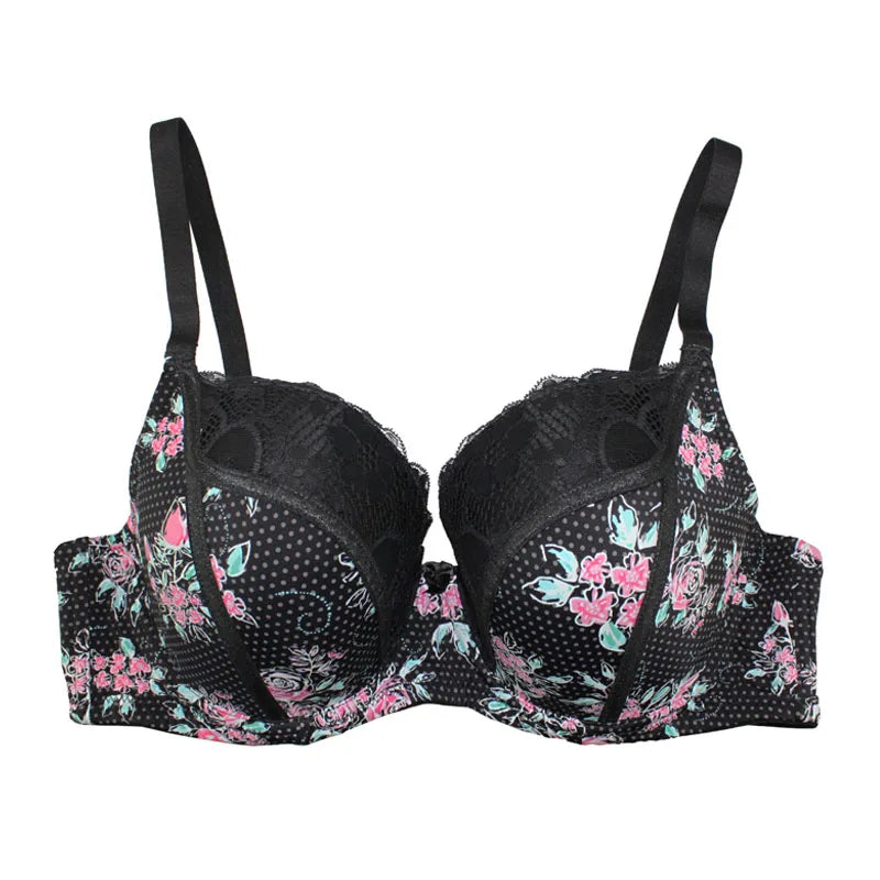 Sexy Women Bra Underwear Lace Printing Push Up Bra Brassiere Underwire 3/4 Cup Female Lingerie Plus Size 32-46 C-D-DD-DDD-E-F-G