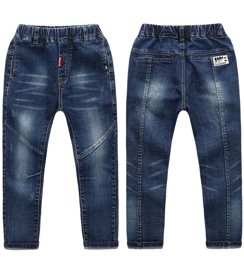 DIIMUU 4-11 Years Boys Clothes Slim Straight Jeans Young Pants Kids Baby Children Denim Clothing Trousers Elastic Waist Bottoms
