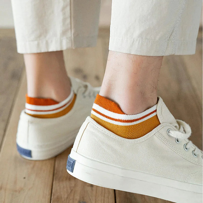 2 Pairs Mens Cotton Short Socks New Style Striped Sports Men Sock Soft Breathable Durable Spring Summer Male Ankle Socks for Boy