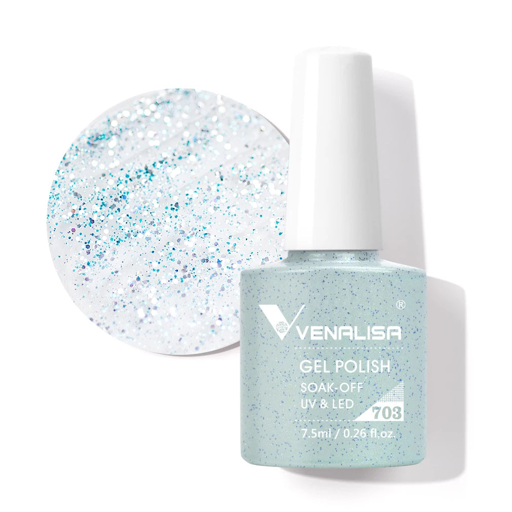 Venalisa Gel Nail Polish 7.5ml White Cap Glass Nail Gel Polish NoWipe Top Soak Off UV LED Nail Lacquer Glitter Color Gel