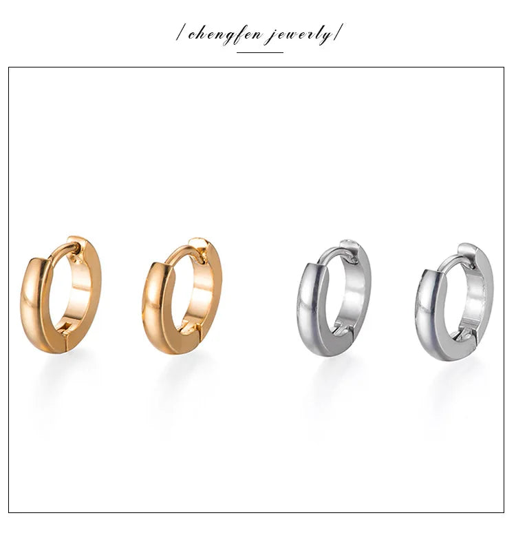 Minimalist Fat Thick Huggie Stainless Steel High Polish Gold Color Hoop Earrings Women Men Small Round Circle Piercing Ear Rings