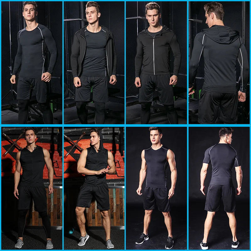 Rashguard Men Compression Sportswear Set Gym Running Sport Clothes Jogging Tights Tracksuit Fitness T-Shirt Windbreaker Leggings