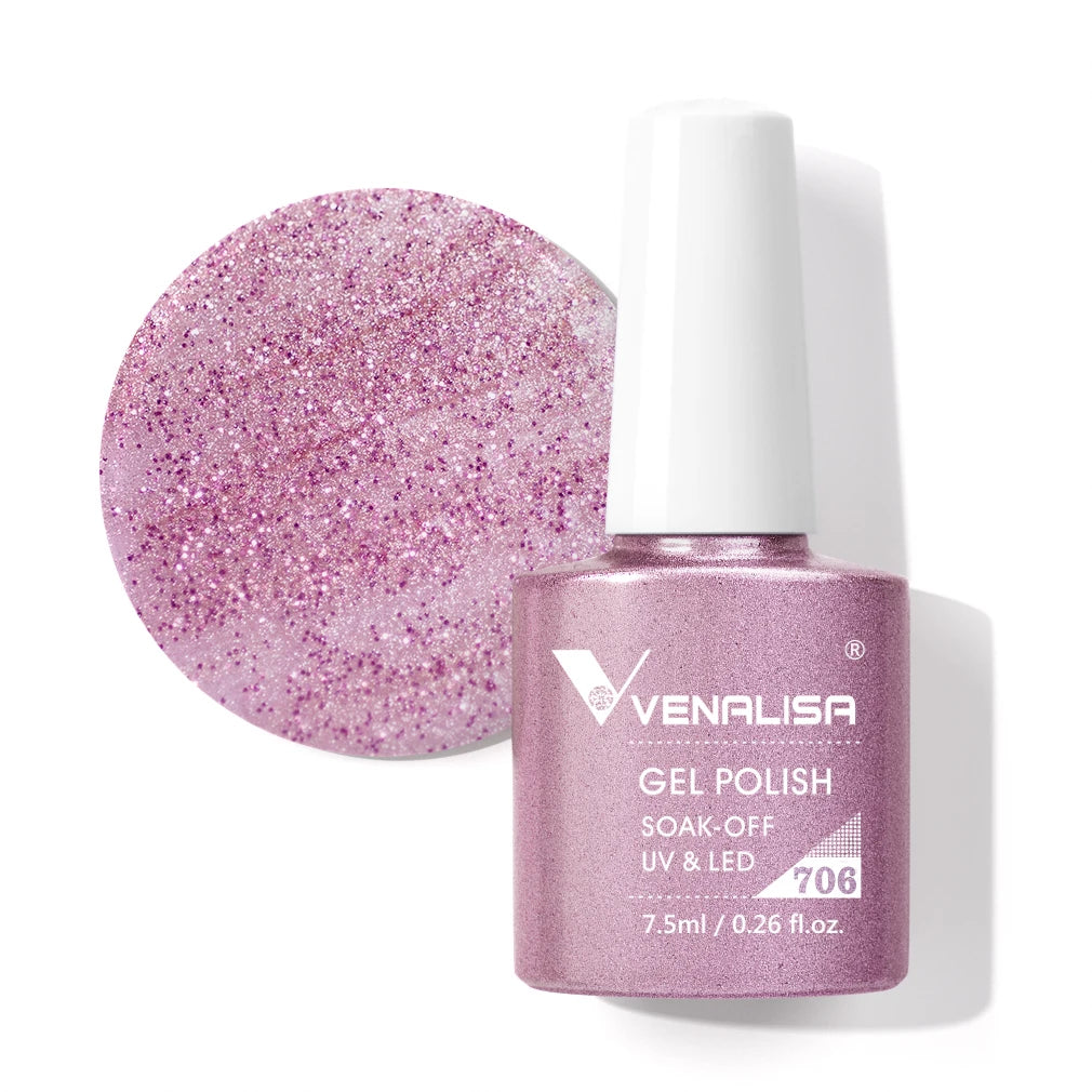 Venalisa Gel Nail Polish 7.5ml White Cap Glass Nail Gel Polish NoWipe Top Soak Off UV LED Nail Lacquer Glitter Color Gel