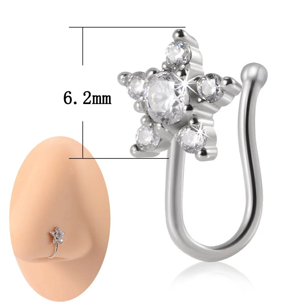 1PC 316L Surgical Steel Nose Ring Hoop C Shape Septum Rings Non Piercing Ear Clip Earring for Women Fake Piercing Jewelry