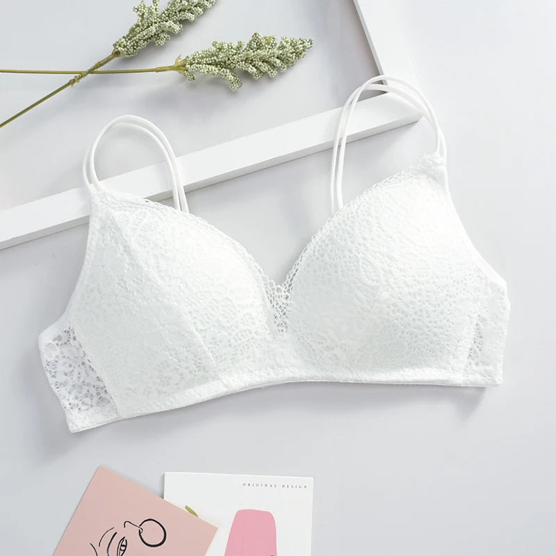 Women Bra Sexy Lace Bralette Floral Wireless Bra Female Comfortable Underwear Soft Solid Color Adjusted-straps Lingerie