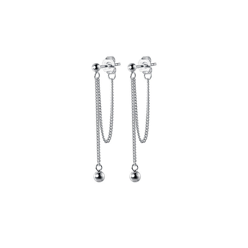 VOQ Silver Color Round Bead Chain Long Earrings Minimalist Textured Elegant Drop Earrings Female Jewelry Girls Gifts