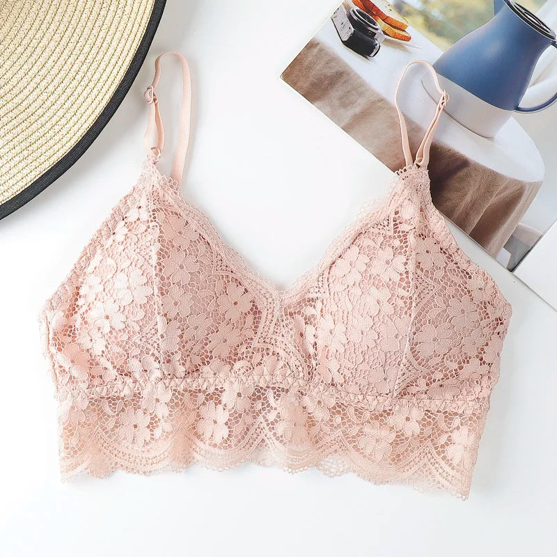 Floral Lace Bras for Women Beauty Back Underwear Female Wire Free Lace Bralette Push Up Bra Brassiere Sexy Lingerie