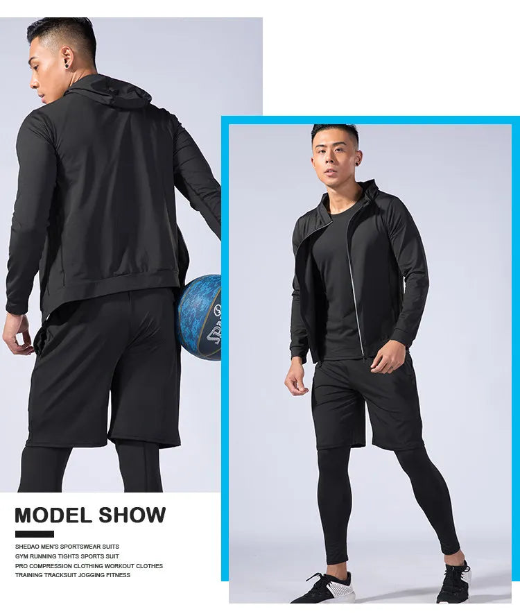 Rashguard Men Compression Sportswear Set Gym Running Sport Clothes Jogging Tights Tracksuit Fitness T-Shirt Windbreaker Leggings