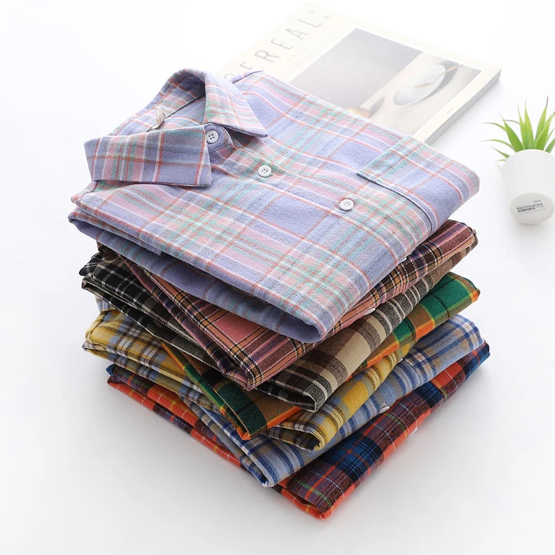 2025 New Fashion Loose Womens Plaid Shirt Fresh College Style Design Blouses And Tops Long Sleeve Casual Female Checked Clothes