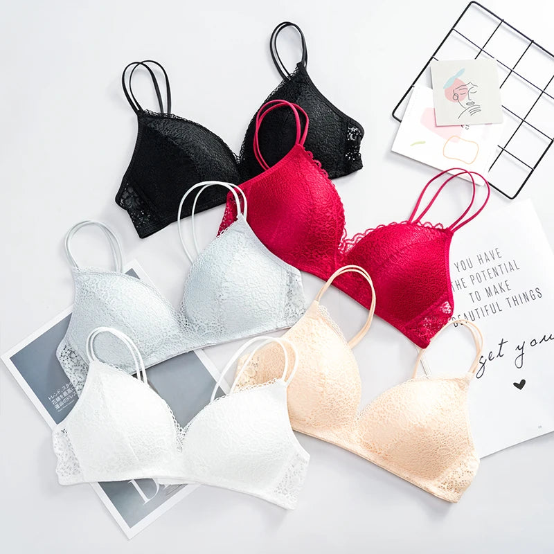 Women Bra Sexy Lace Bralette Floral Wireless Bra Female Comfortable Underwear Soft Solid Color Adjusted-straps Lingerie
