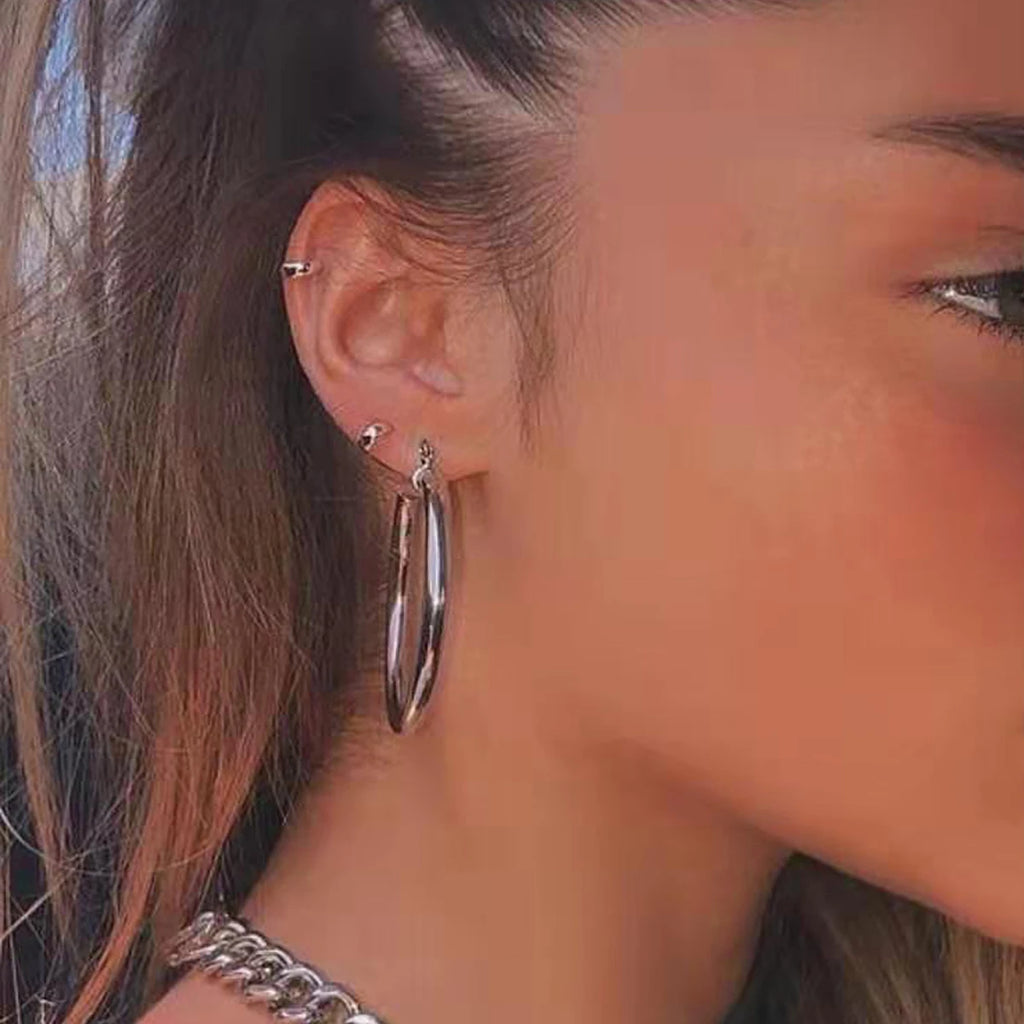 Minimalist Fat Thick Huggie Stainless Steel High Polish Gold Color Hoop Earrings Women Men Small Round Circle Piercing Ear Rings