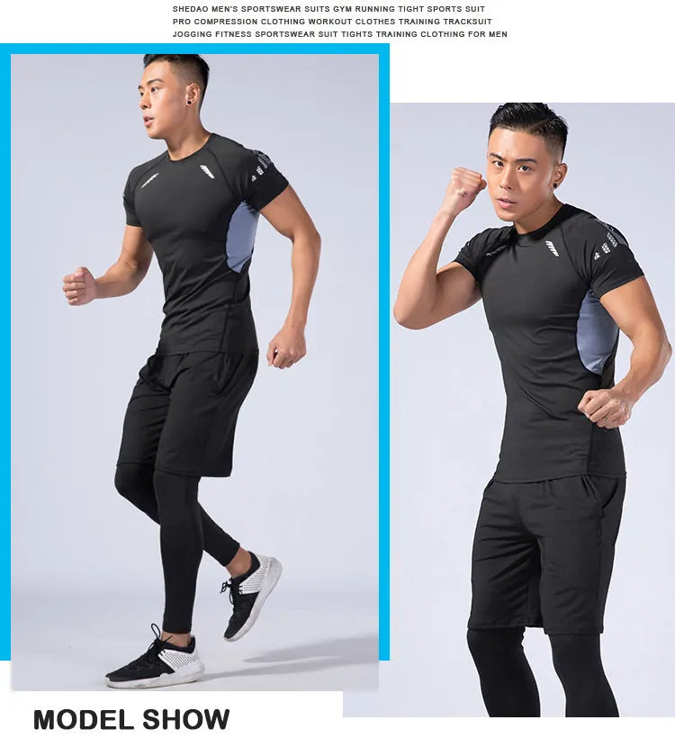 Rashguard Men Compression Sportswear Set Gym Running Sport Clothes Jogging Tights Tracksuit Fitness T-Shirt Windbreaker Leggings