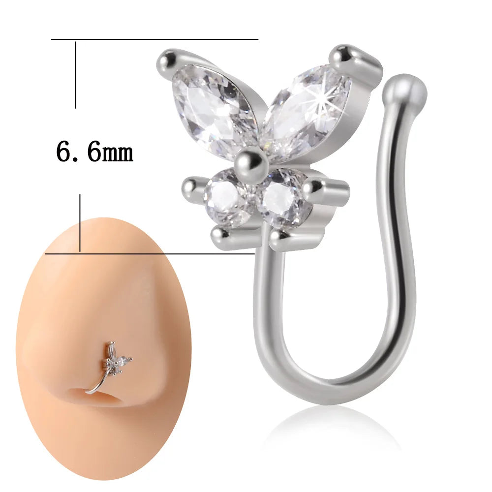 1PC 316L Surgical Steel Nose Ring Hoop C Shape Septum Rings Non Piercing Ear Clip Earring for Women Fake Piercing Jewelry