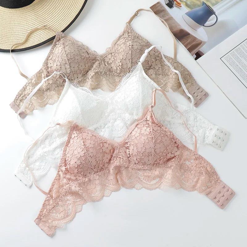 Floral Lace Bras for Women Beauty Back Underwear Female Wire Free Lace Bralette Push Up Bra Brassiere Sexy Lingerie