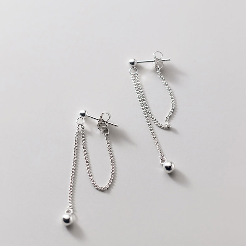 VOQ Silver Color Round Bead Chain Long Earrings Minimalist Textured Elegant Drop Earrings Female Jewelry Girls Gifts