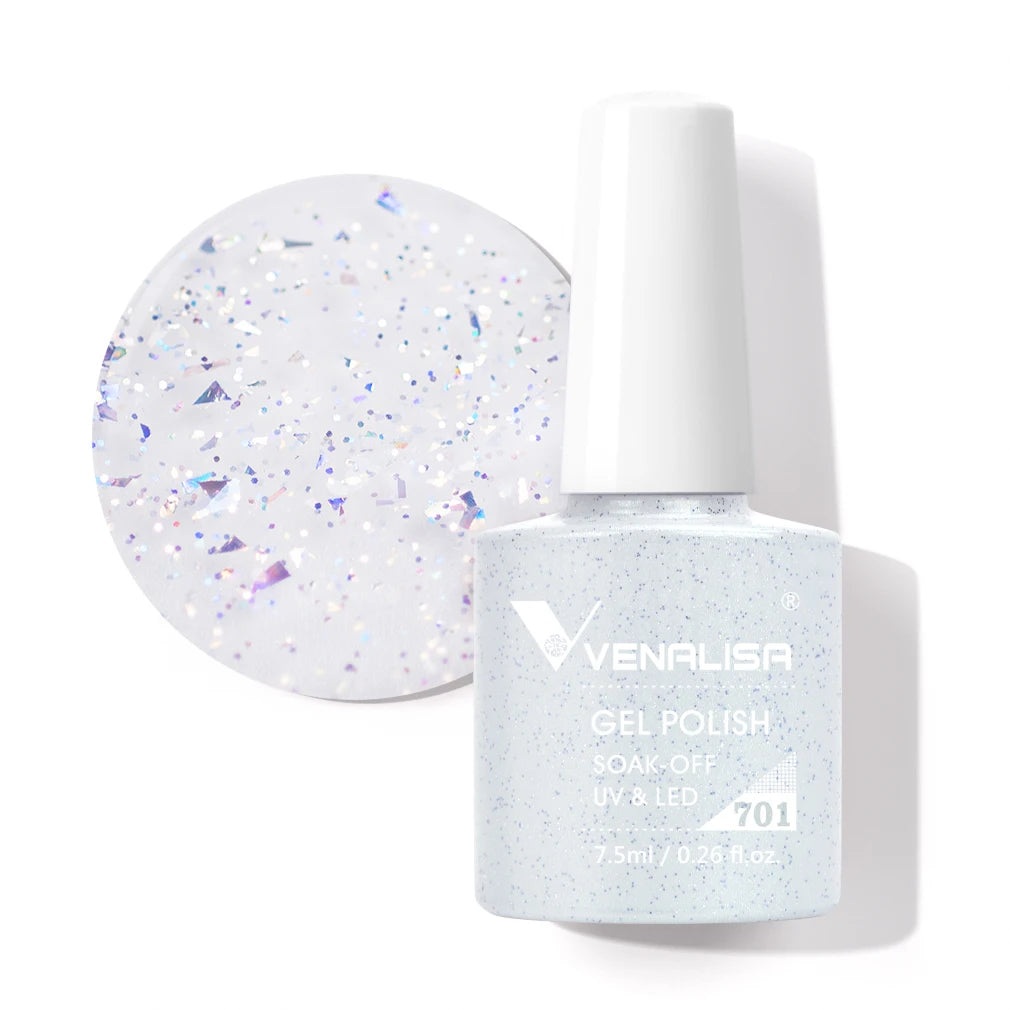 Venalisa Gel Nail Polish 7.5ml White Cap Glass Nail Gel Polish NoWipe Top Soak Off UV LED Nail Lacquer Glitter Color Gel
