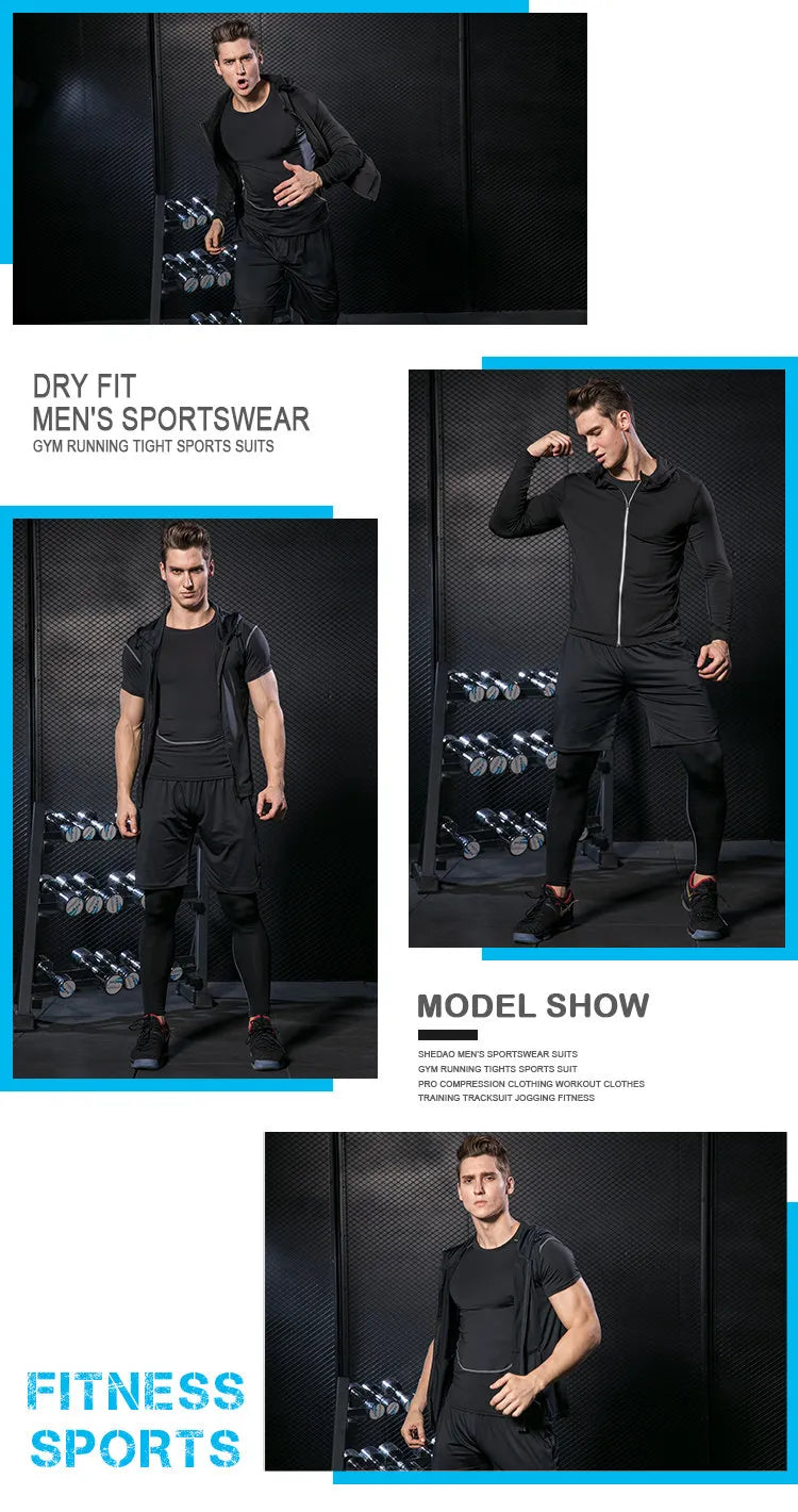 Rashguard Men Compression Sportswear Set Gym Running Sport Clothes Jogging Tights Tracksuit Fitness T-Shirt Windbreaker Leggings
