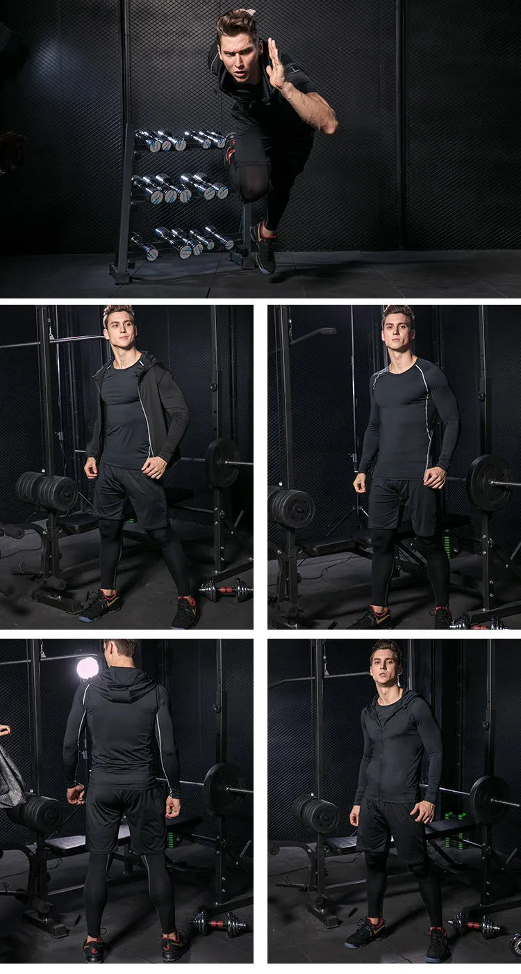Rashguard Men Compression Sportswear Set Gym Running Sport Clothes Jogging Tights Tracksuit Fitness T-Shirt Windbreaker Leggings