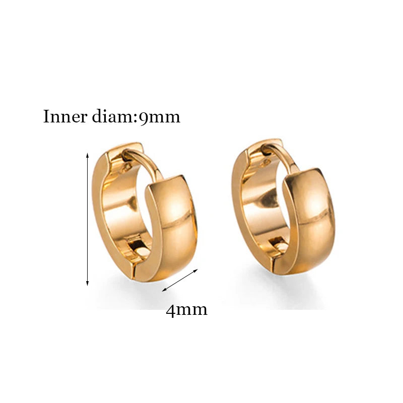 Minimalist Fat Thick Huggie Stainless Steel High Polish Gold Color Hoop Earrings Women Men Small Round Circle Piercing Ear Rings