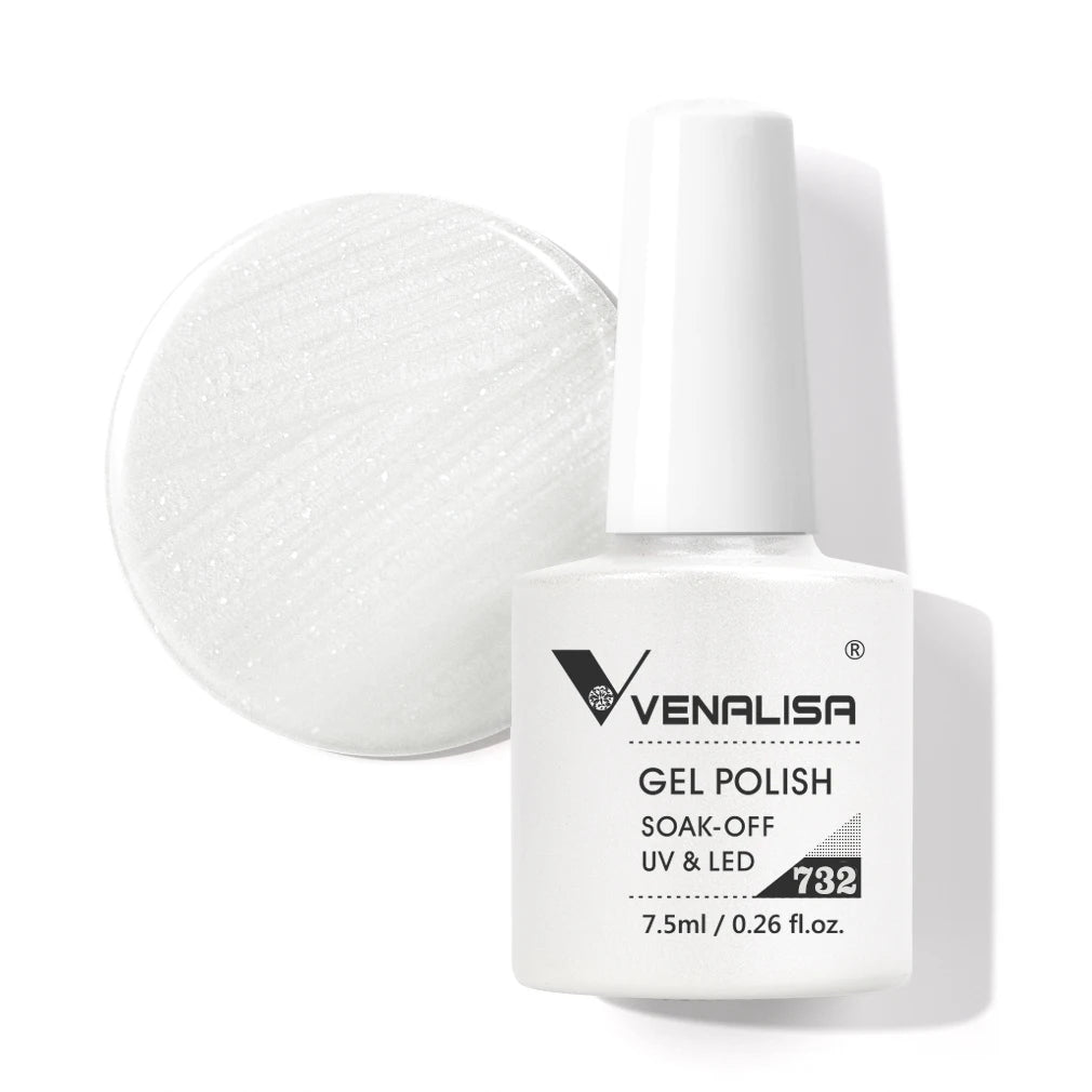 Venalisa Gel Nail Polish 7.5ml White Cap Glass Nail Gel Polish NoWipe Top Soak Off UV LED Nail Lacquer Glitter Color Gel