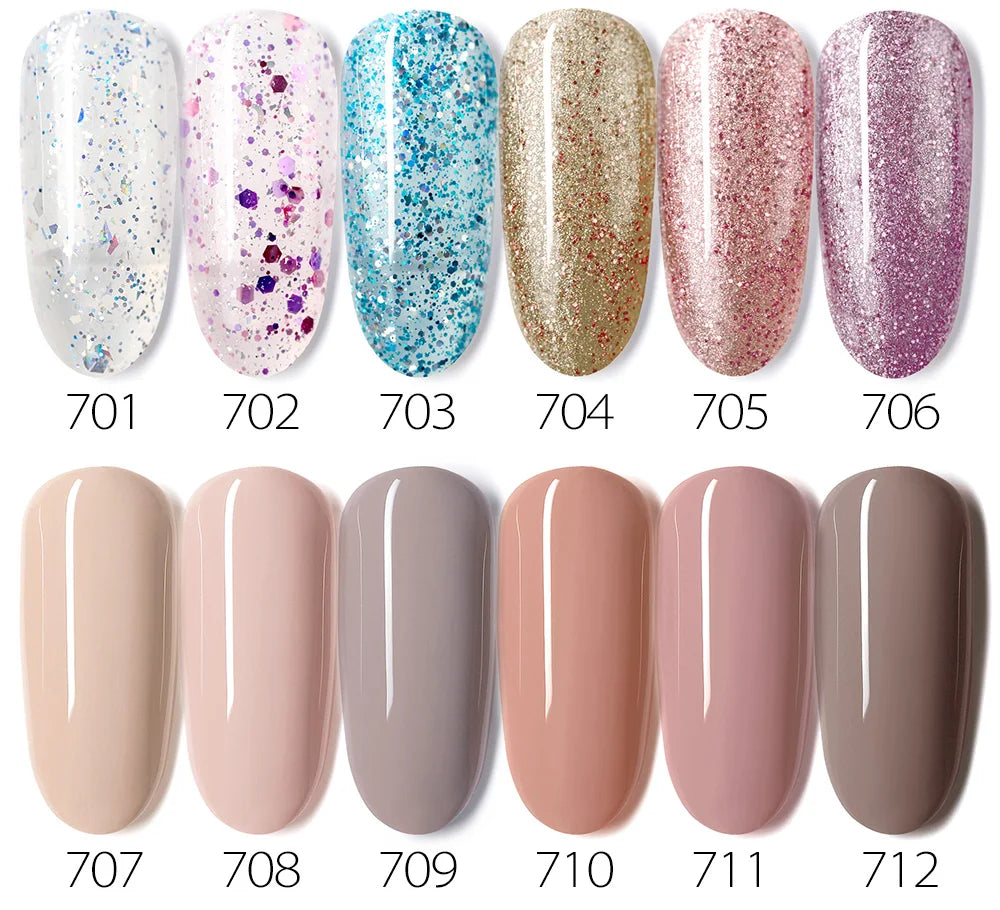 Venalisa Gel Nail Polish 7.5ml White Cap Glass Nail Gel Polish NoWipe Top Soak Off UV LED Nail Lacquer Glitter Color Gel