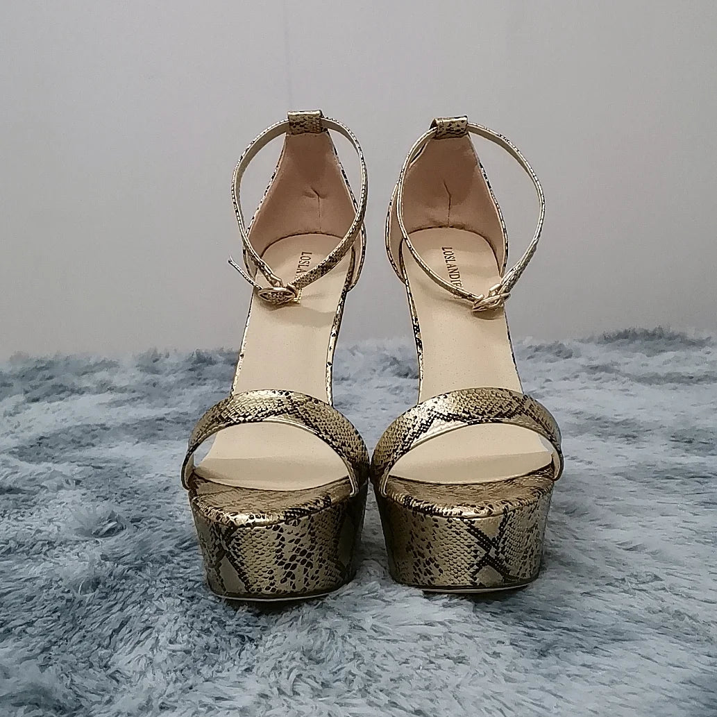Women Sandals Sexy Serpentine Open Toes Buckle Strap Sandal 14cm Supper High Heels Nighclub Platform Party Dress Wedding Shoes