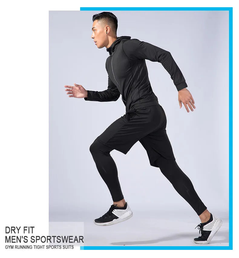 Rashguard Men Compression Sportswear Set Gym Running Sport Clothes Jogging Tights Tracksuit Fitness T-Shirt Windbreaker Leggings